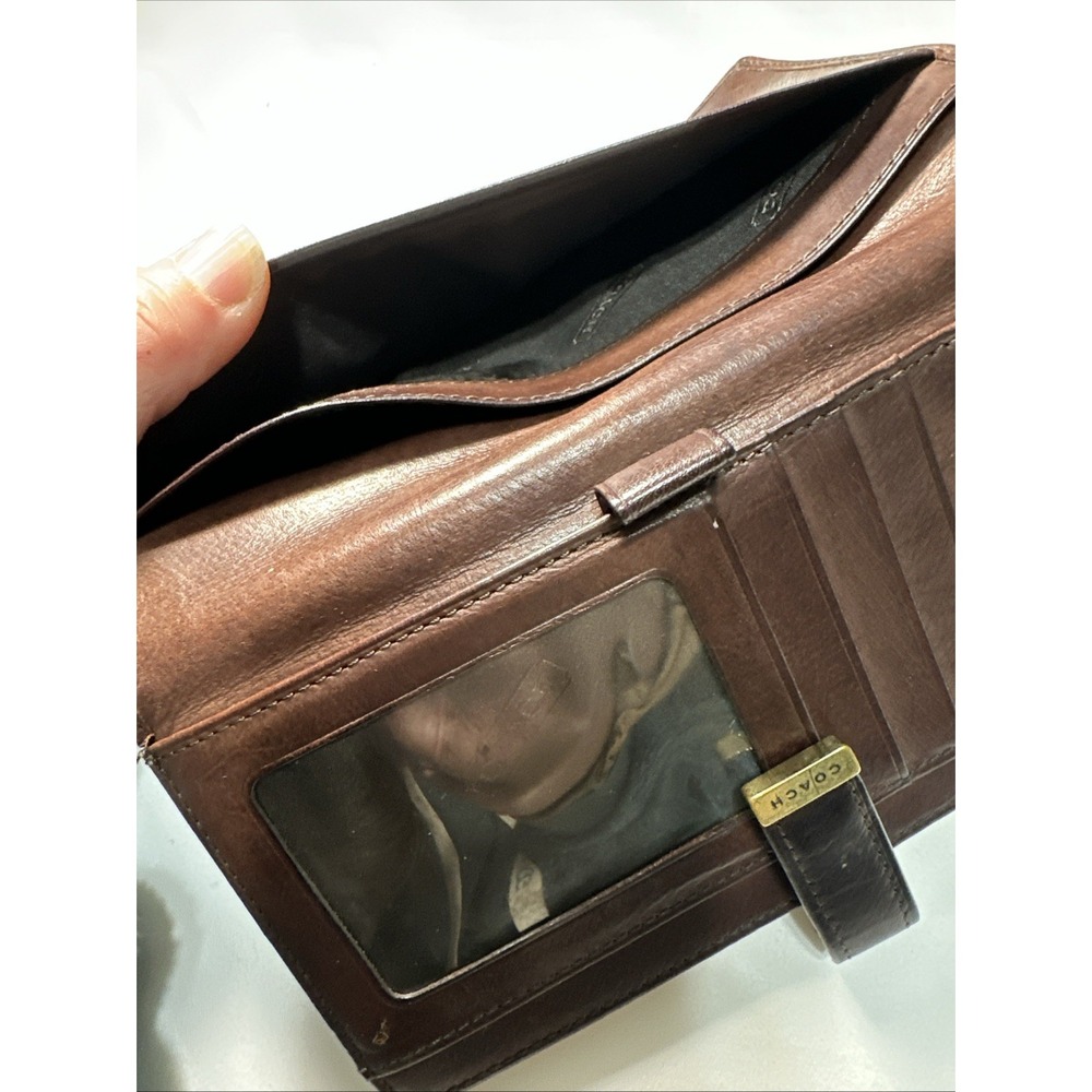 RARE COACH Vintage Brown Leather Wallet Organizer Checkbook Coin Purse Gold Tone - Picture 16 of 16